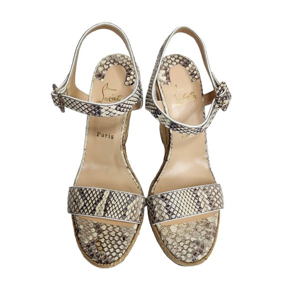 Christian Louboutin Snakeskin Print Wedge Espadrille Sandals Size 40 - Picture 9 of 9